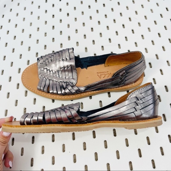 SBICCA Jared Metallic Blue Leather Huarache Peep Toe Flats - 8 - Picture 5 of 10